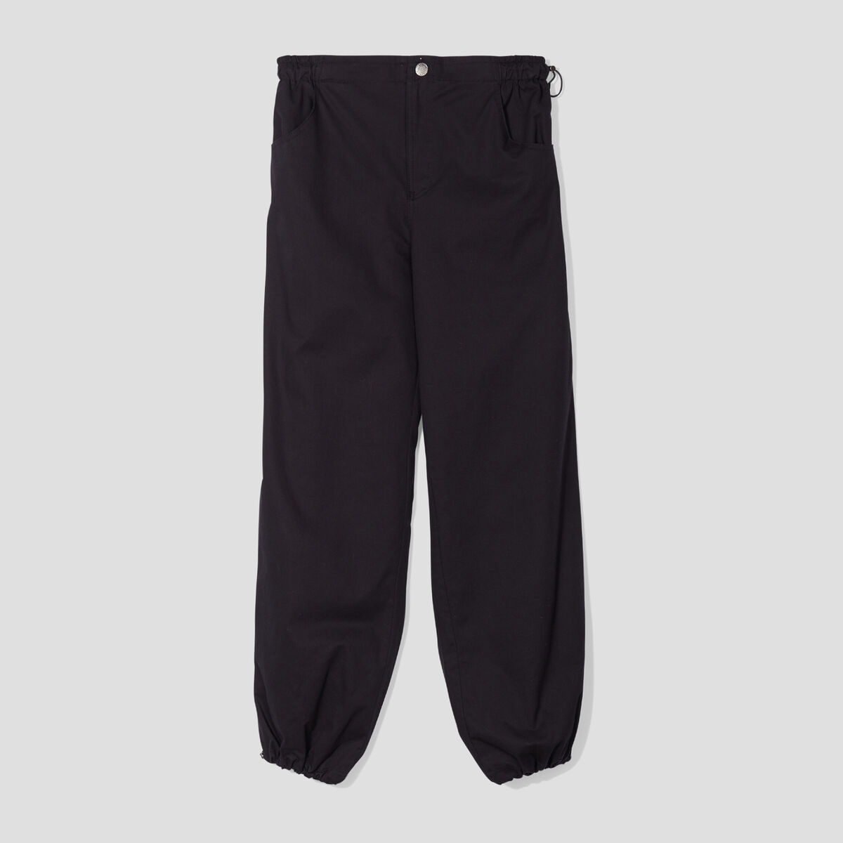 Pantalon droit taille et bas élastiqués noir femme