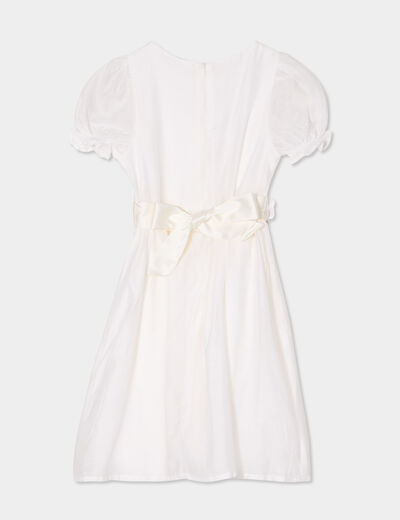 Robe manches ballon ceinture fleurs ivoire fille