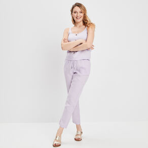 Blouse en lin bretelles larges parme femme