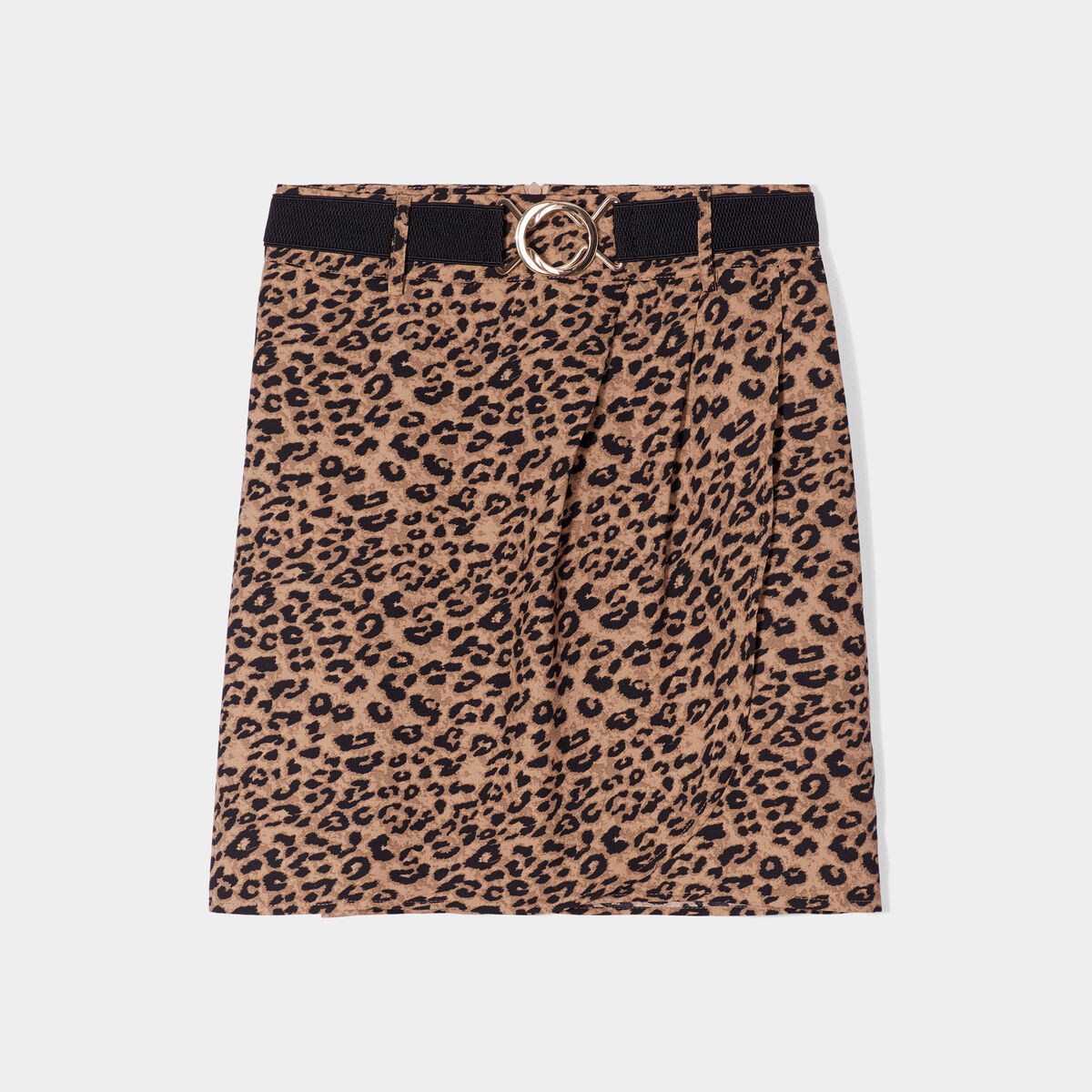 Jupe courte satin portefeuille ceinturée beige femme