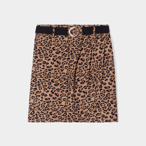 Jupe courte satin portefeuille ceinturée beige femme