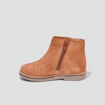 Bottines &agrave; volants bout rond en cuir camel fille