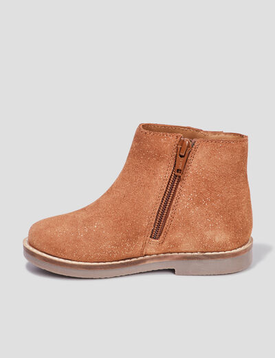 Bottines à volants bout rond en cuir camel fille