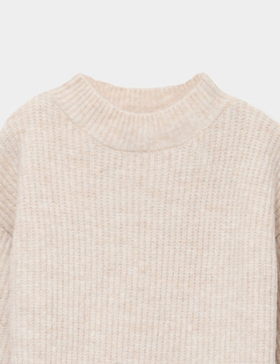 Robe tricot col montant manches longues ivoire fille