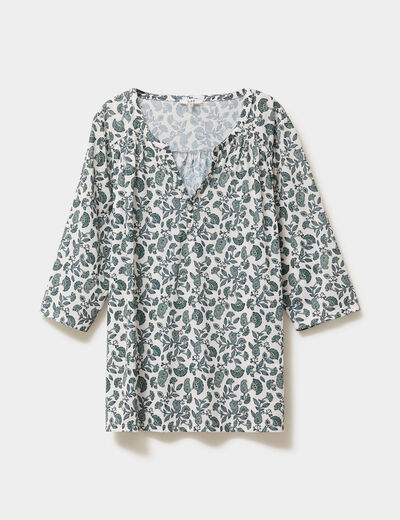 T-shirt col tunisien manches 3/4 ecru femme grande taille