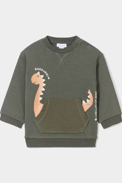 Sweat épaule boutonnée avec poche vert kaki bébé garçon