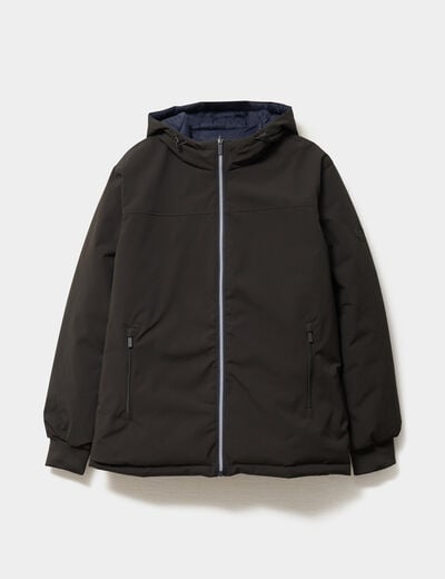 Blouson r&eacute;versible &agrave; capuche zipp&eacute; vert kaki homme