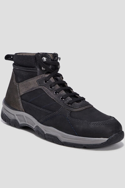 Bottines à lacets en cuir noir homme