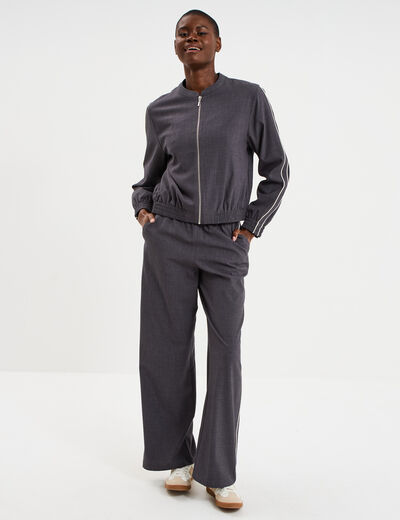 Pantalon droit taille &eacute;lastiqu&eacute;e gris clair femme