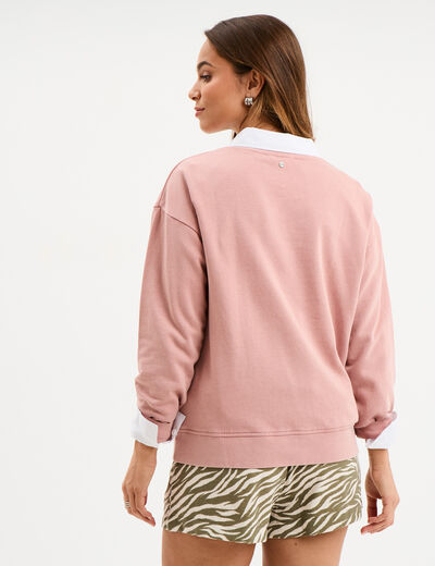 Sweat col rond coton majoritaire Liberto mauve femme