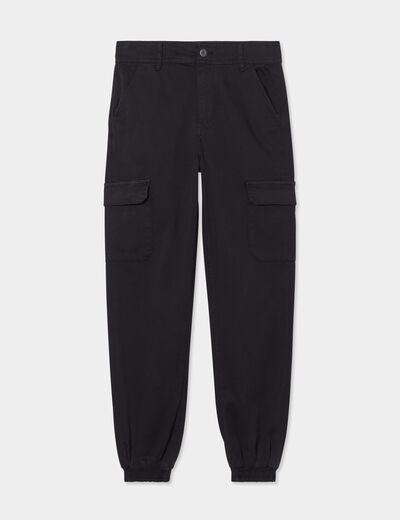 Pantalon cargo taille haute ajustable noir femme