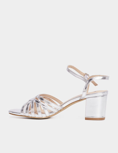 Sandales à talons métallisées gris argent femme