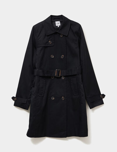 Trench mi-long ceinturé noir femme