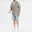 Chemise en coton manches courtes vert kaki homme