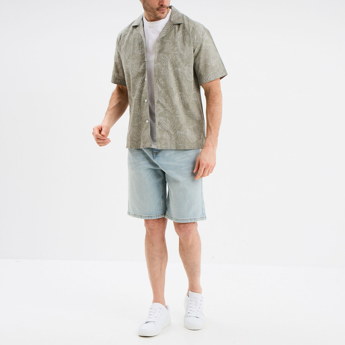 Chemise en coton manches courtes vert kaki homme