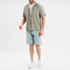 Chemise en coton manches courtes vert kaki homme