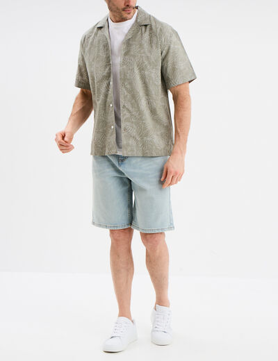 Chemise en coton manches courtes vert kaki homme