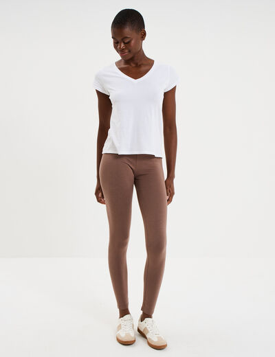 Legging taille haute marron cognac femme