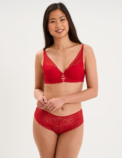 Soutien-gorge foulard padd&eacute; dentelle rouge femme