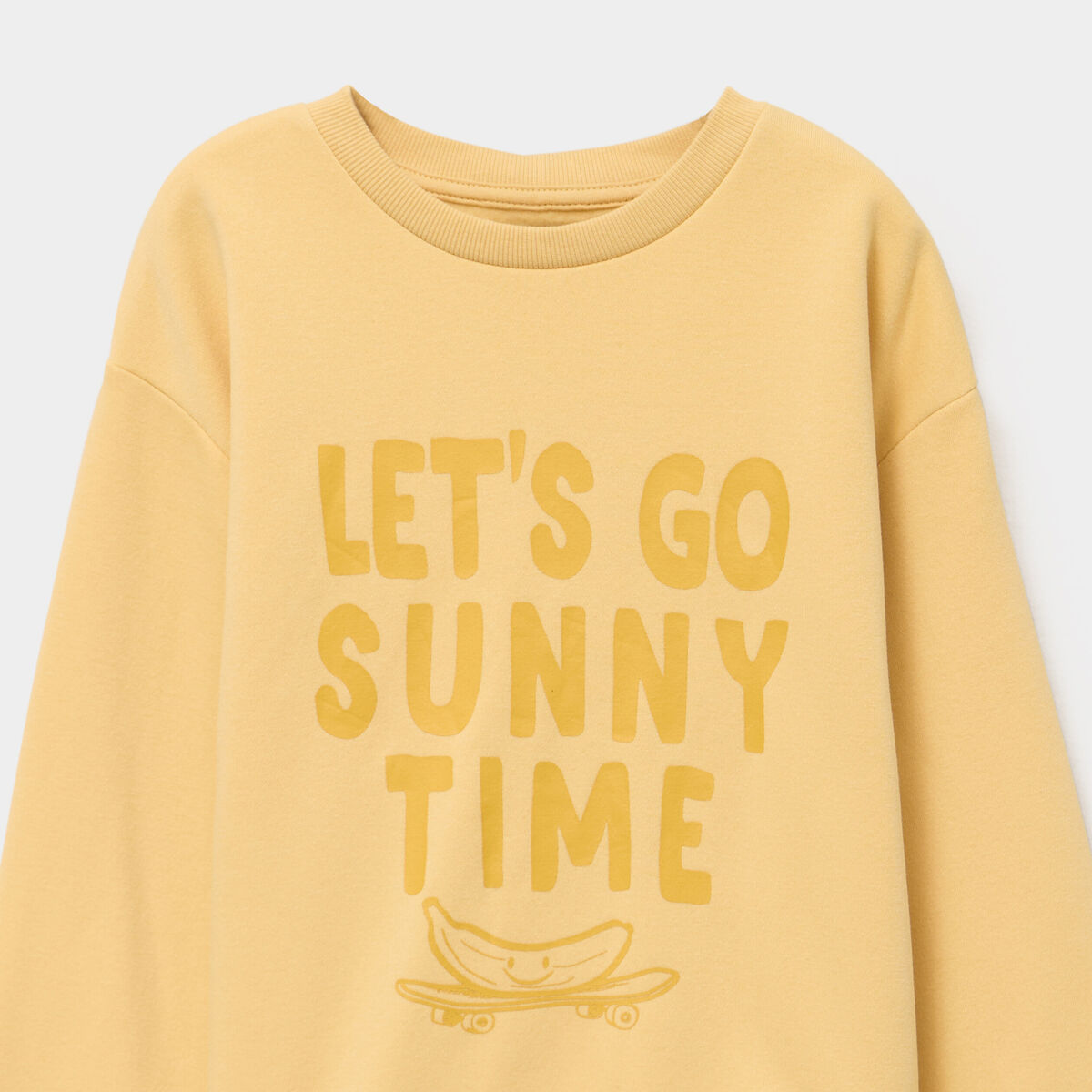 Sweat oversize col rond manches longues jaune gar&ccedil;on