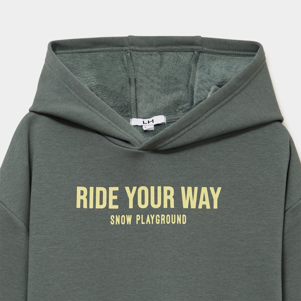 Sweat hoodie doubl&eacute; &agrave; capuche oversize vert kaki gar&ccedil;on
