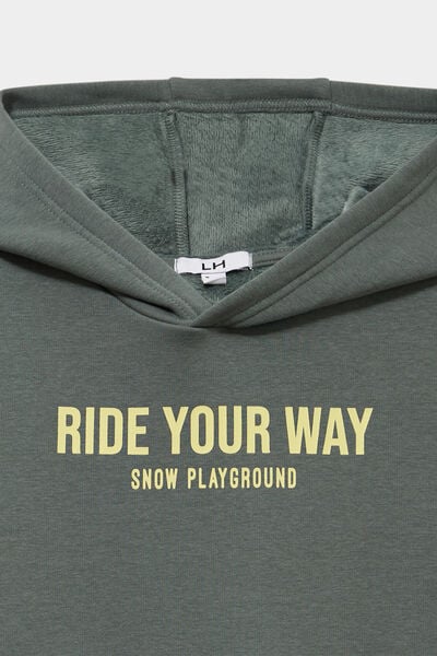 Sweat hoodie doubl&eacute; &agrave; capuche oversize vert kaki gar&ccedil;on
