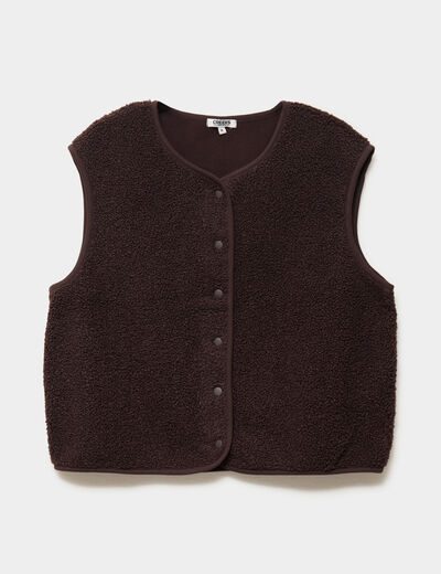 Veste sans manches effet polaire marron fonc&eacute; femme