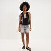 Blouse sans manches col tunisien coton noir femme