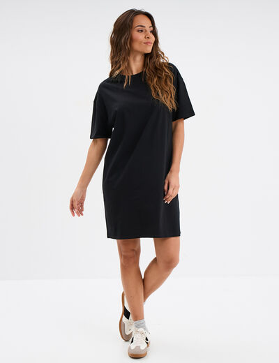 Robe t-shirt manches courtes coton noir femme