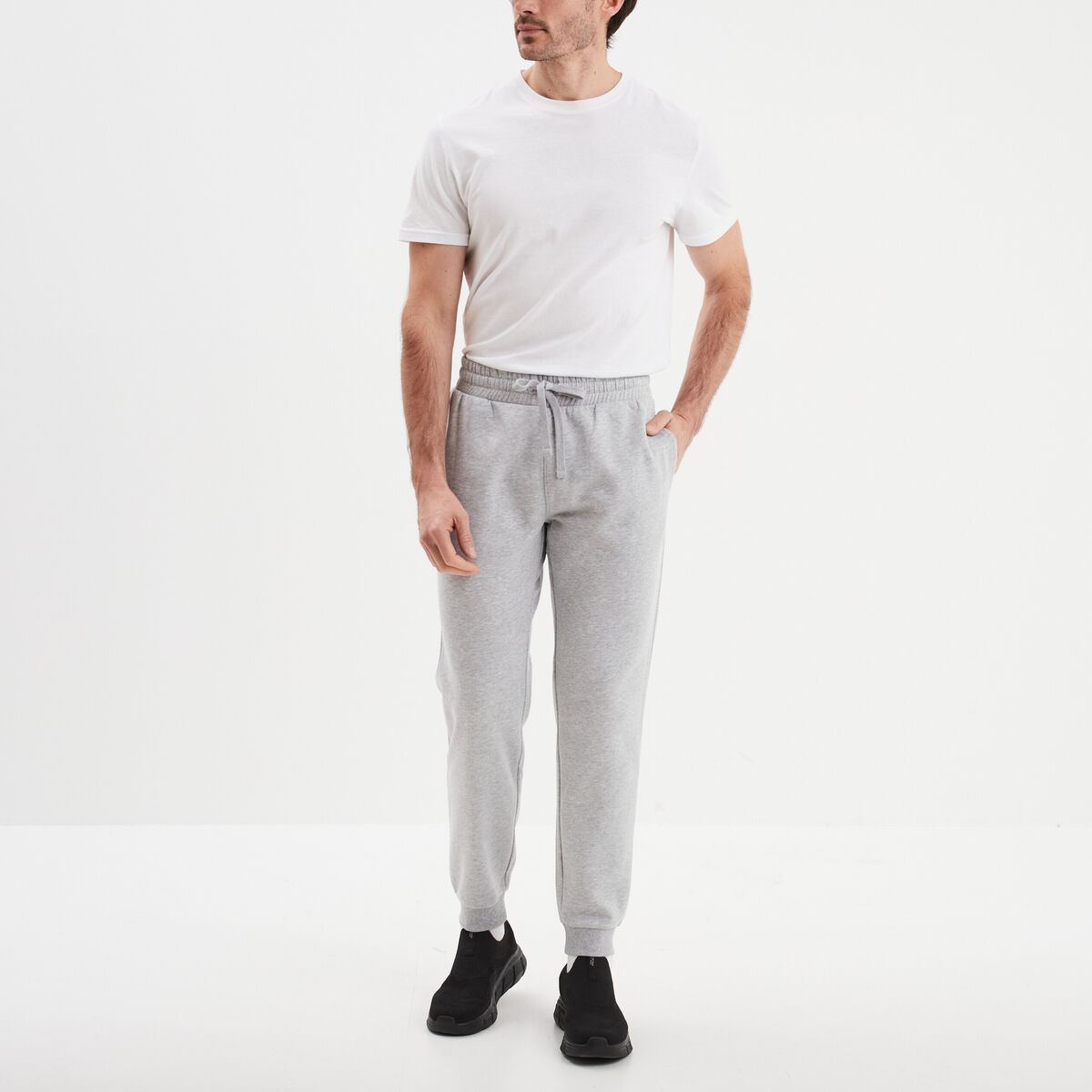 Pantalon jogging droit molleton gris homme