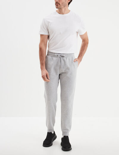Pantalon jogging droit molleton gris homme