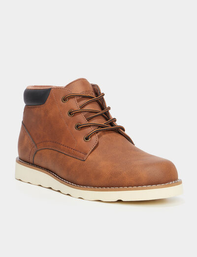 Bottines &agrave; lacets effet similicuir marron homme