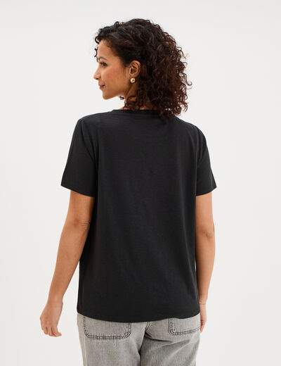 T-shirt manches courtes m&eacute;lange lin noir femme