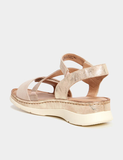 Sandales compensées en cuir pied large sable femme