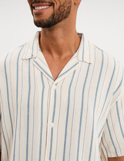 Chemise col cubain manches courtes coton bleu gris homme