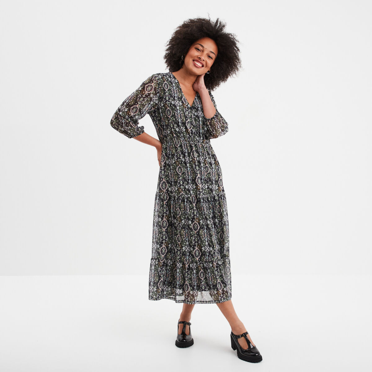 Robe longue évasée manches 3/4 Liberto noir femme