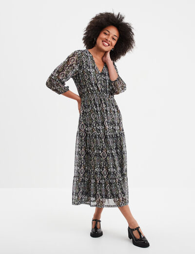 Robe longue évasée manches 3/4 Liberto noir femme