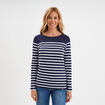 T-shirt marini&egrave;re manches longues coton bleu marine femme