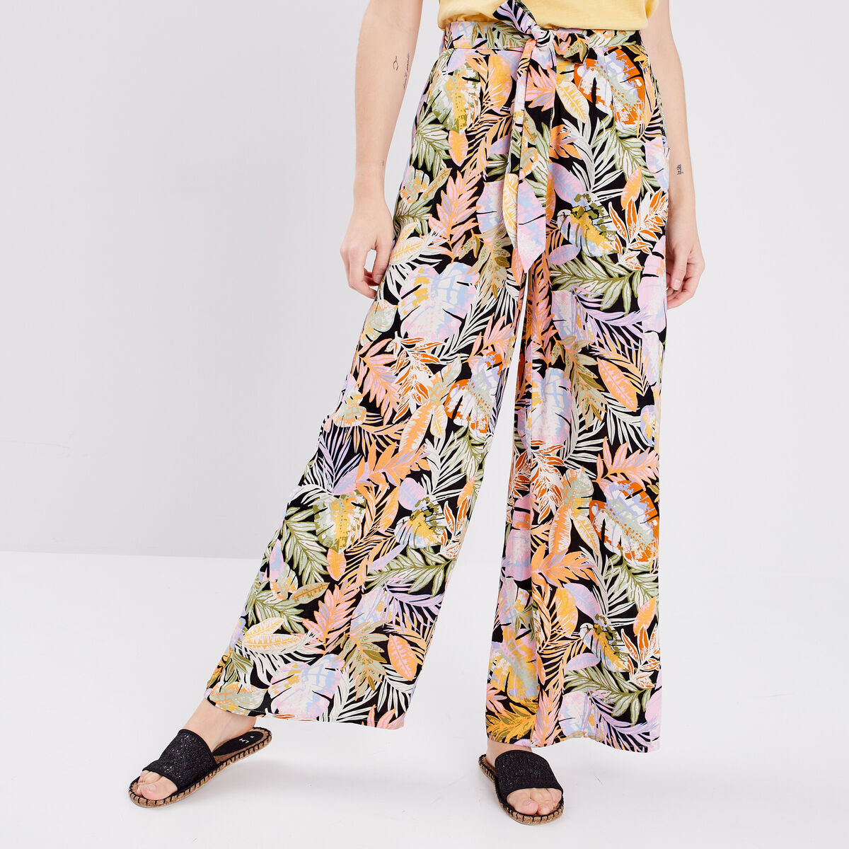 Pantalon wide leg fluide noir femme