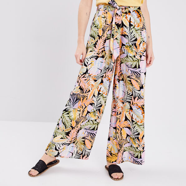 Pantalon wide leg fluide noir femme