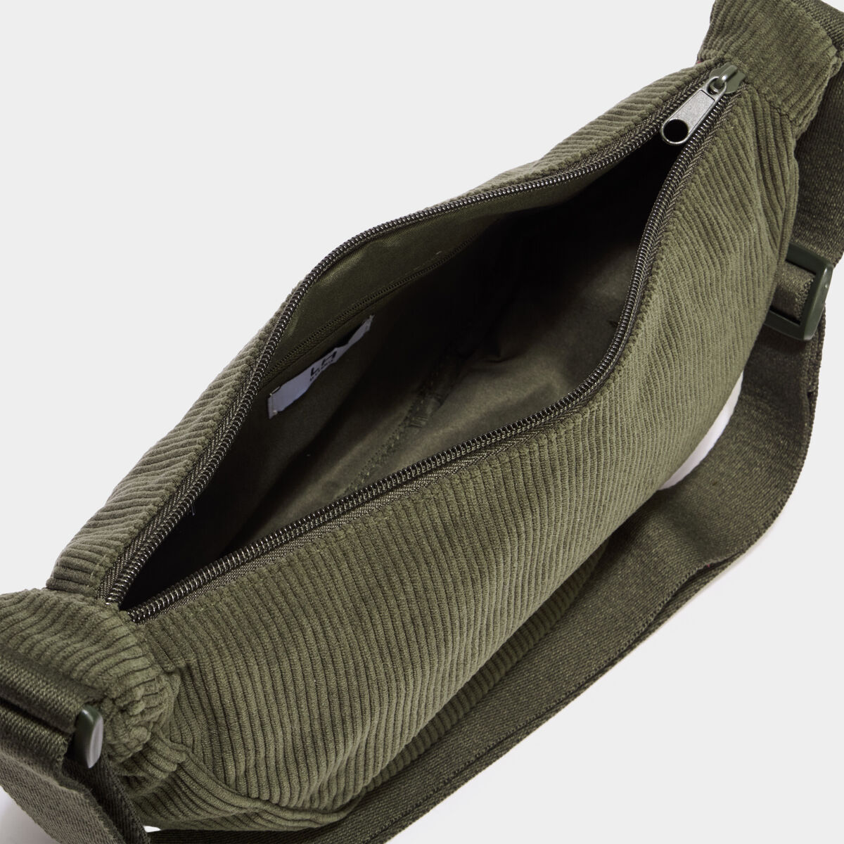 Sac banane effet velours c&ocirc;tel&eacute; vert kaki femme