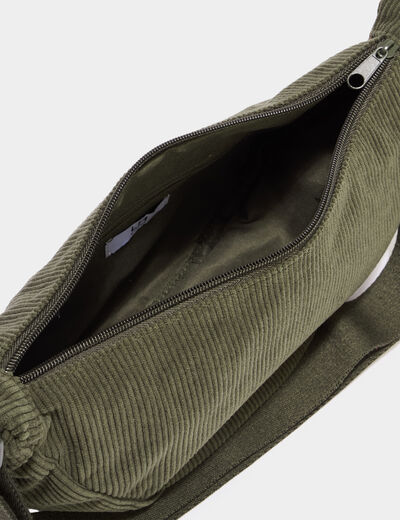 Sac banane effet velours c&ocirc;tel&eacute; vert kaki femme