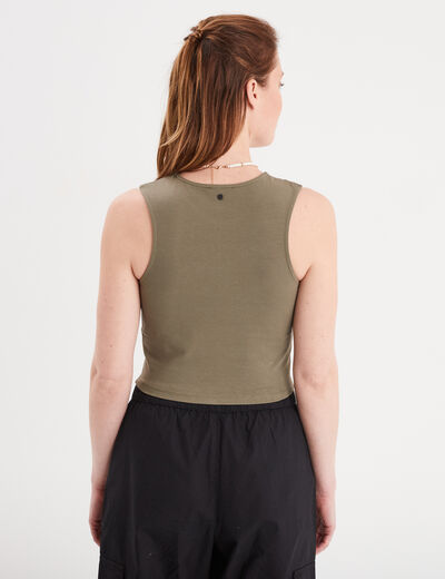 Débardeur cropped ajusté avec ouverture vert kaki femme