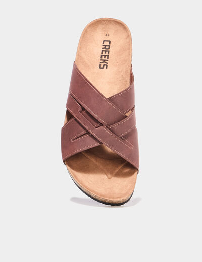 Mules brides crois&eacute;es marron homme