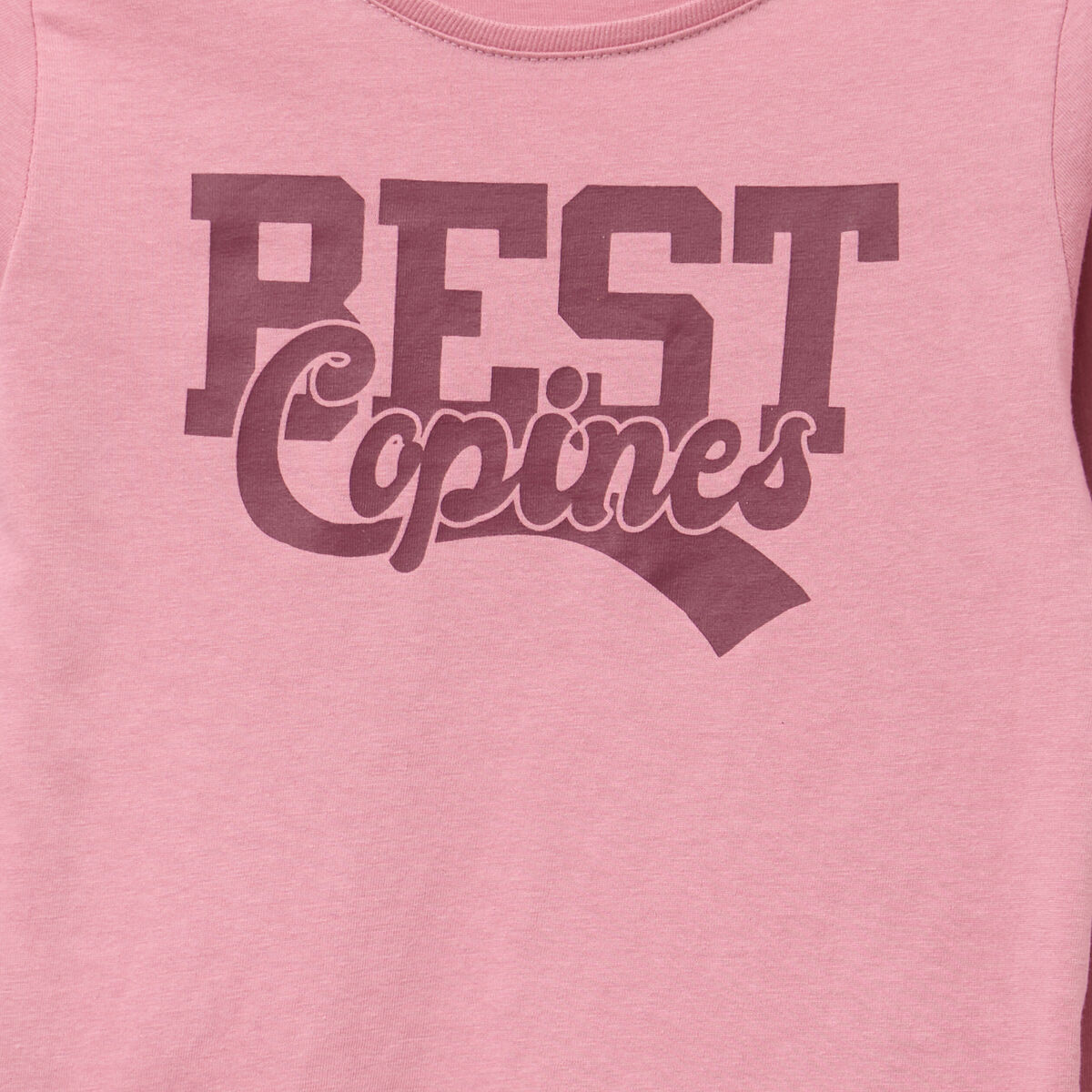T-shirt col rond manches longues coton vieux rose fille