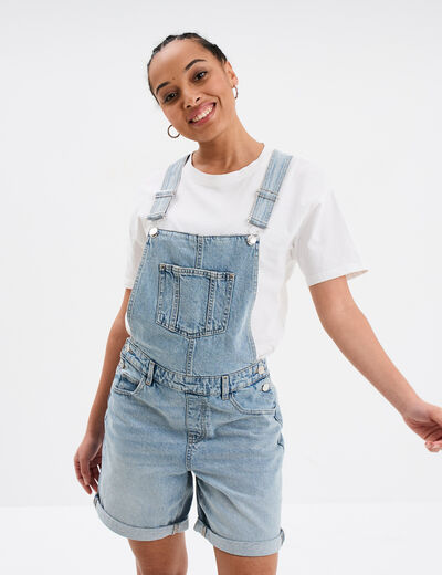 Combishort en jean coton denim triple stone femme