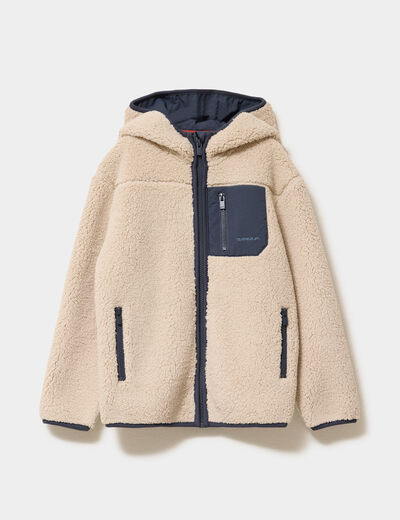 Veste effet sherpa &agrave; capuche beige gar&ccedil;on