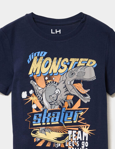 T-shirt col rond manches courtes coton bleu marine gar&ccedil;on