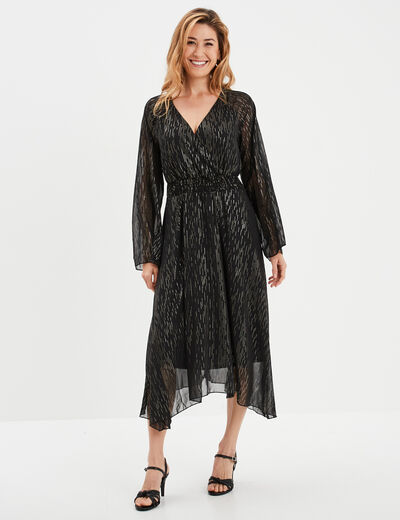Robe longue évasée asymétrique noir femme