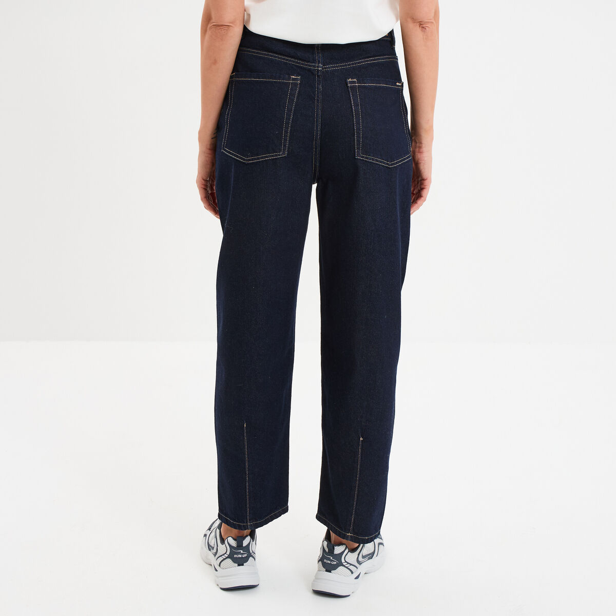 Jean balloon taille haute cropped coton denim brut femme